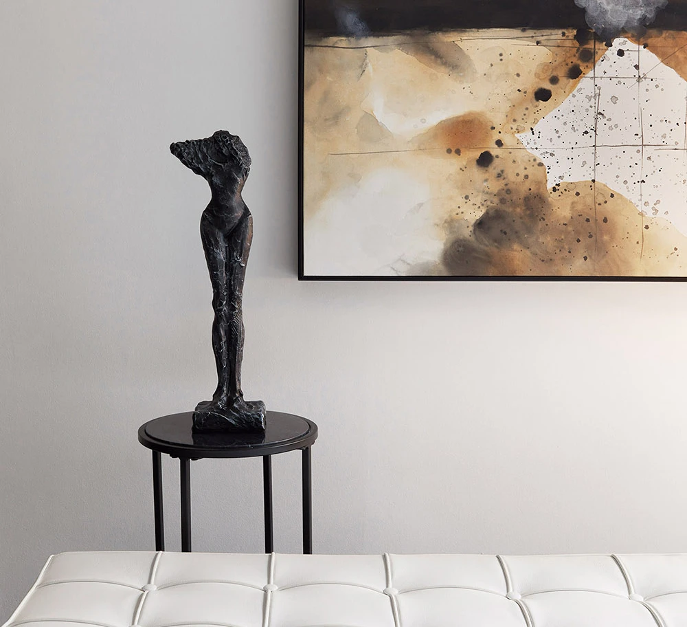 apartment interior design bronze sculpture side table abstract art london