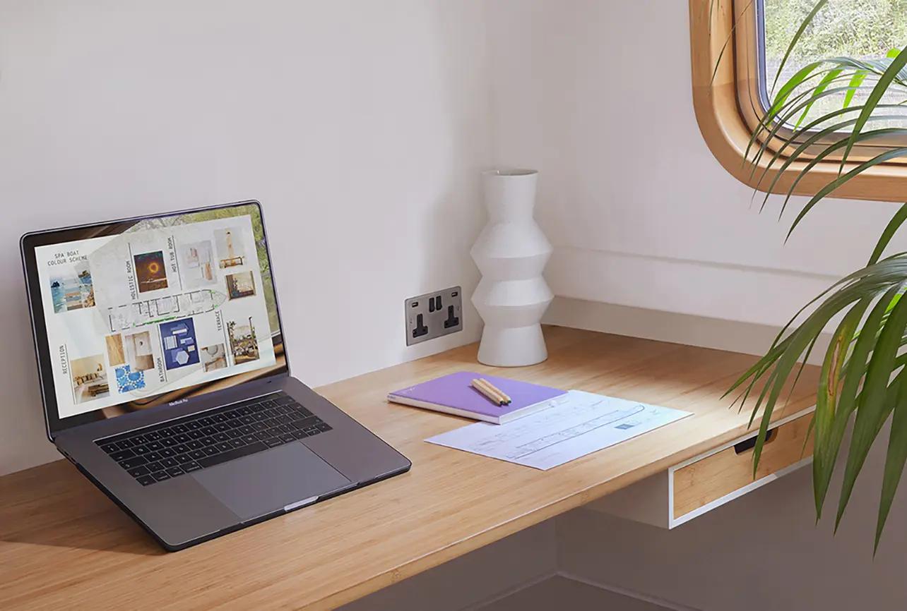 house boat interior design london 02 desk workspace window
