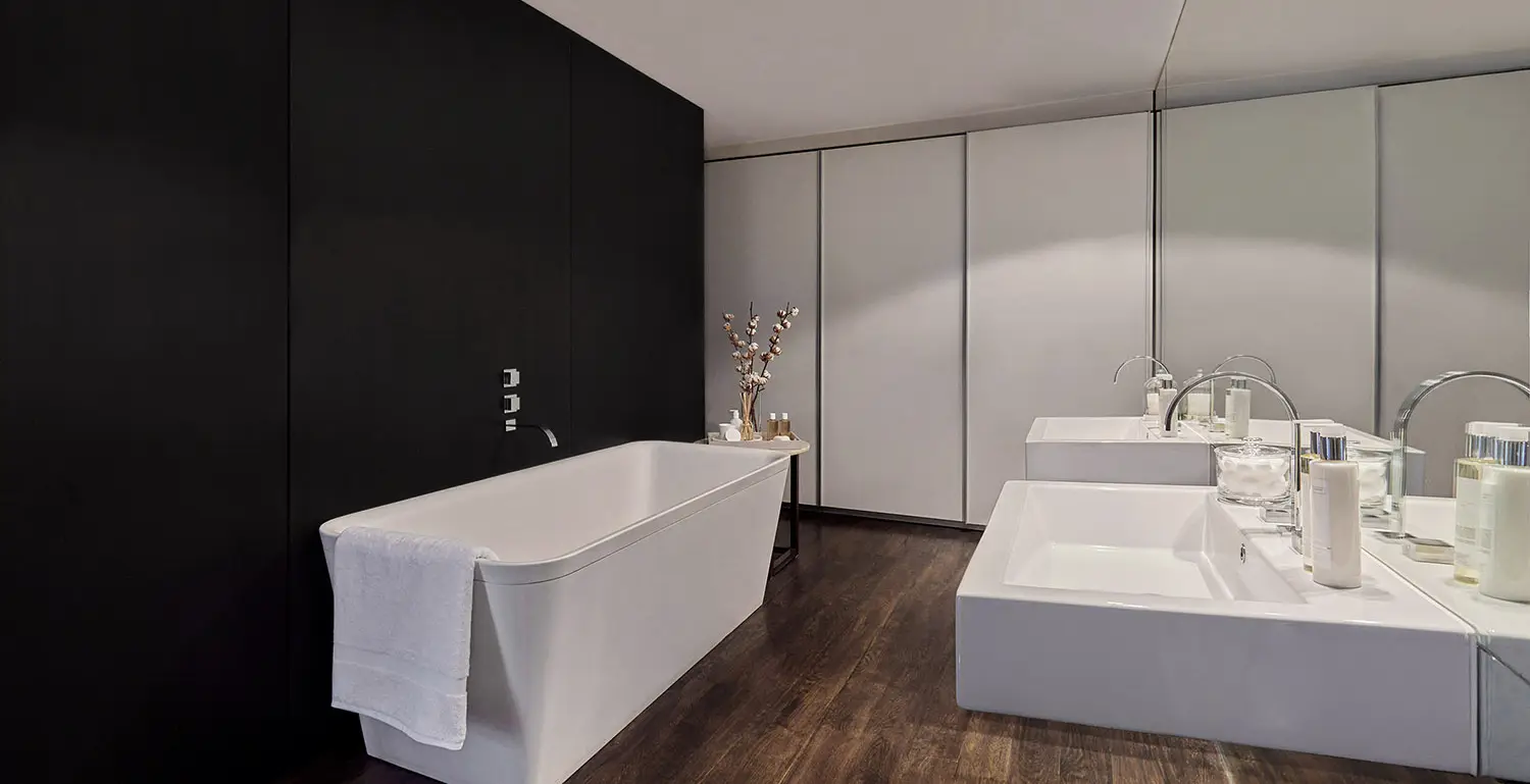 residential interior design master bathroom freestanding tub double vanity london