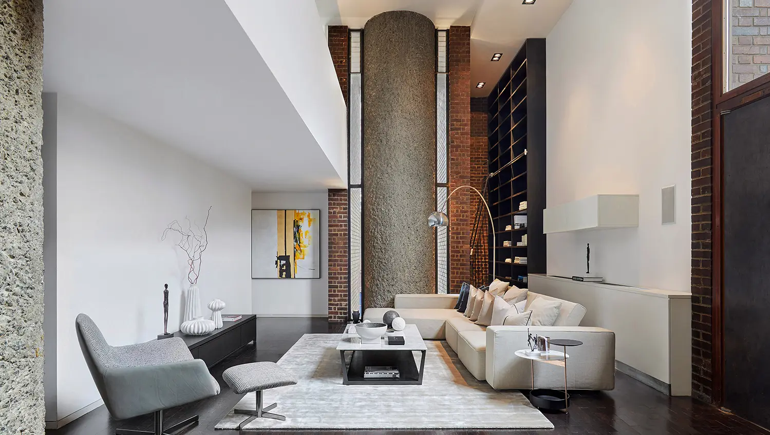 residential interior design relaxation nook brick ceiling chandelier london